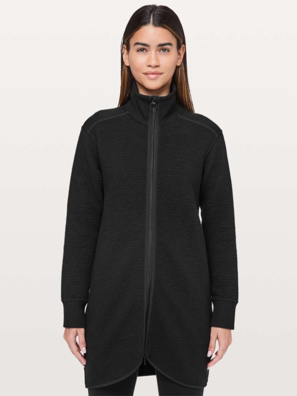 Lululemon On Repeat Jacket Black High-Collared Slim-Fit Raincoat Cotton-Blend